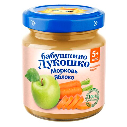 Пюре Бабушкино Лукошко Морковь яблоко с 5 месяцев 100г