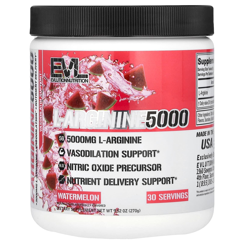 EVLution Nutrition, L-аргинин 5000, арбуз, 270 г (9,52 унции)