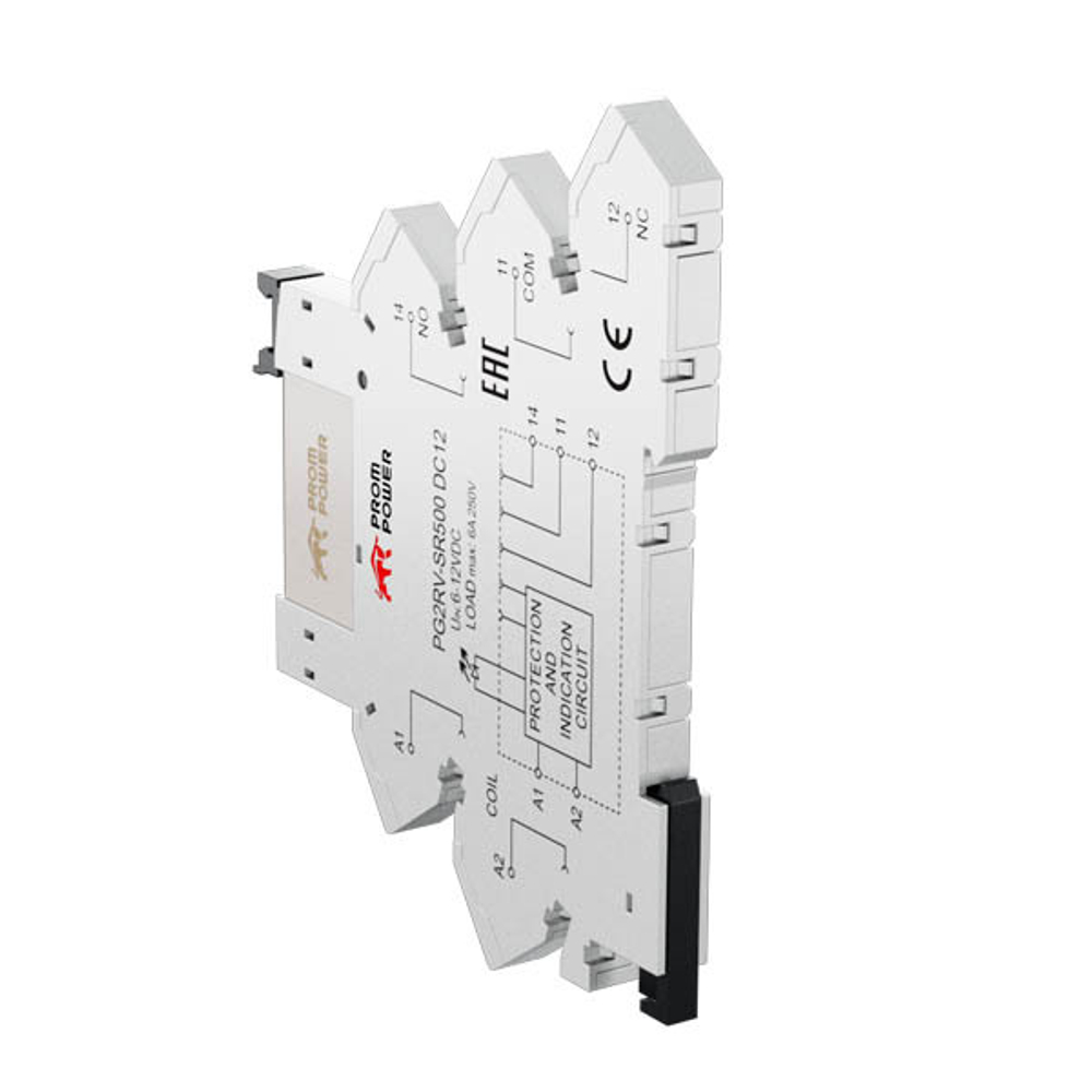 Ультратонкое реле Prompower PG2RV-SR500 DC12 Пружинные клеммы, номинальный ток 6А, управление 12VDC
