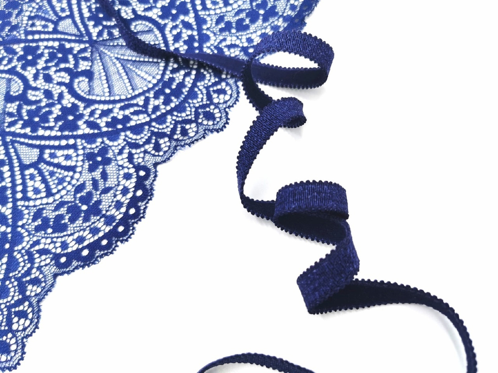 Бретелечная резинка, 10 мм, с фестонами, темно-синяя, (Арт: BR642/10-061), м