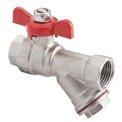 Кран шаровой латунный MVI с фильтром DN15 PN25 вн-вн, бабочка, полнопроходной