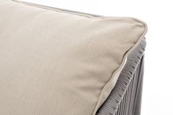 "Канны" диван 3-местный плетеный из роупа, каркас алюминий белый муар, роуп светло-серый круглый, ткань бежевая 15052