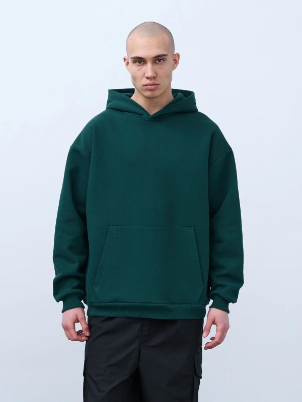Худи оверсайз с начесом (темно-зеленый)