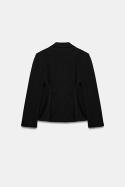 ZARA БЛЕЙЗЕР ИЗ РЕЛЬЕФНОЙ ТКАНИ С БАСКОЙ — ZW COLLECTION, ЧЕРНЫЙ
