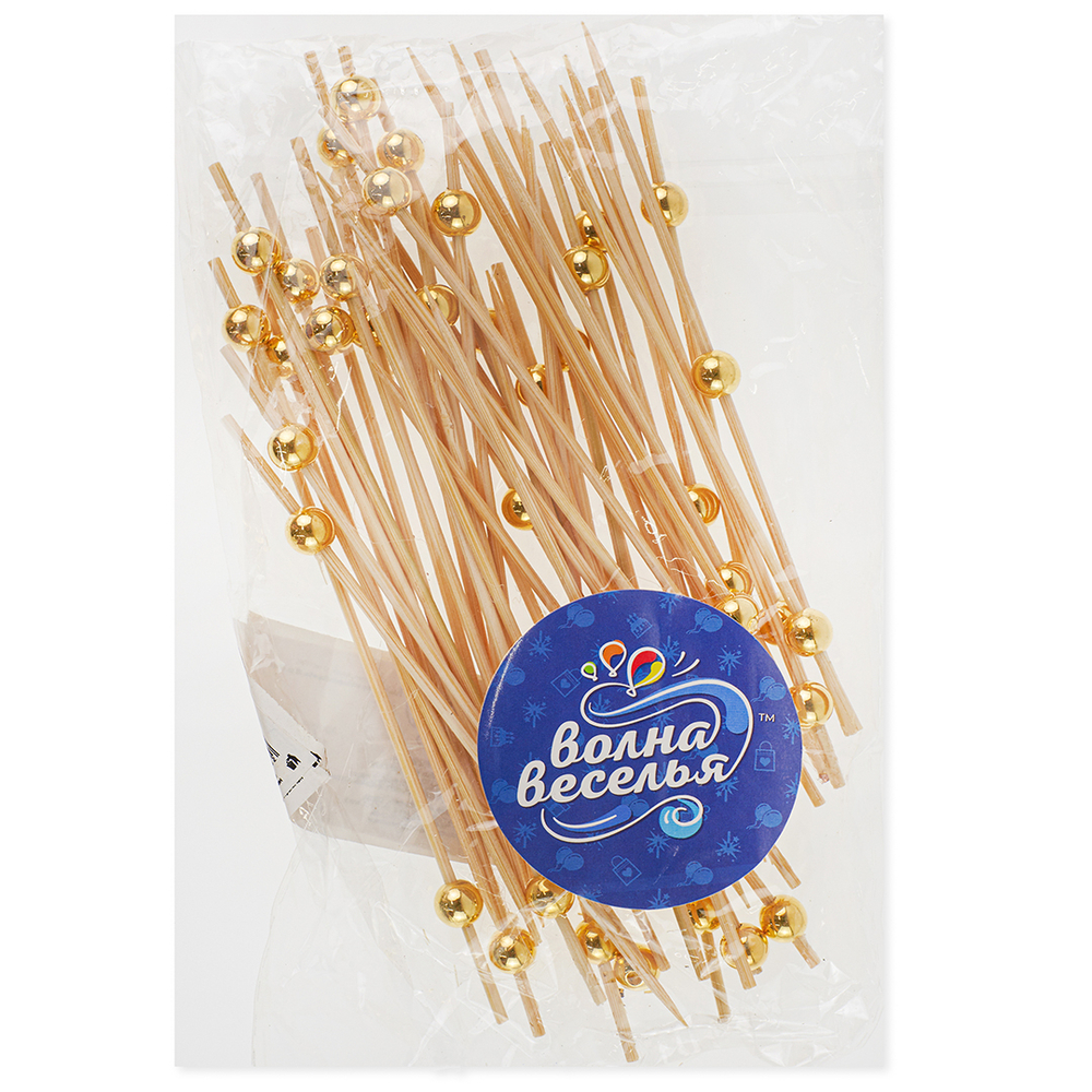 Пики Топперы, с бусинами, Золото, 12 см, 50 шт