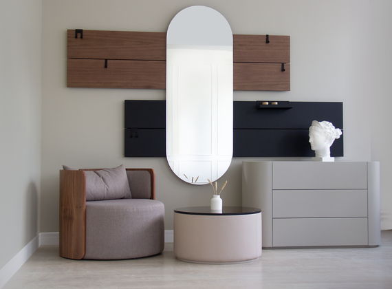 Вешалка Stripe L горизонтальная с зеркалом 60*160 см (орех, черный)