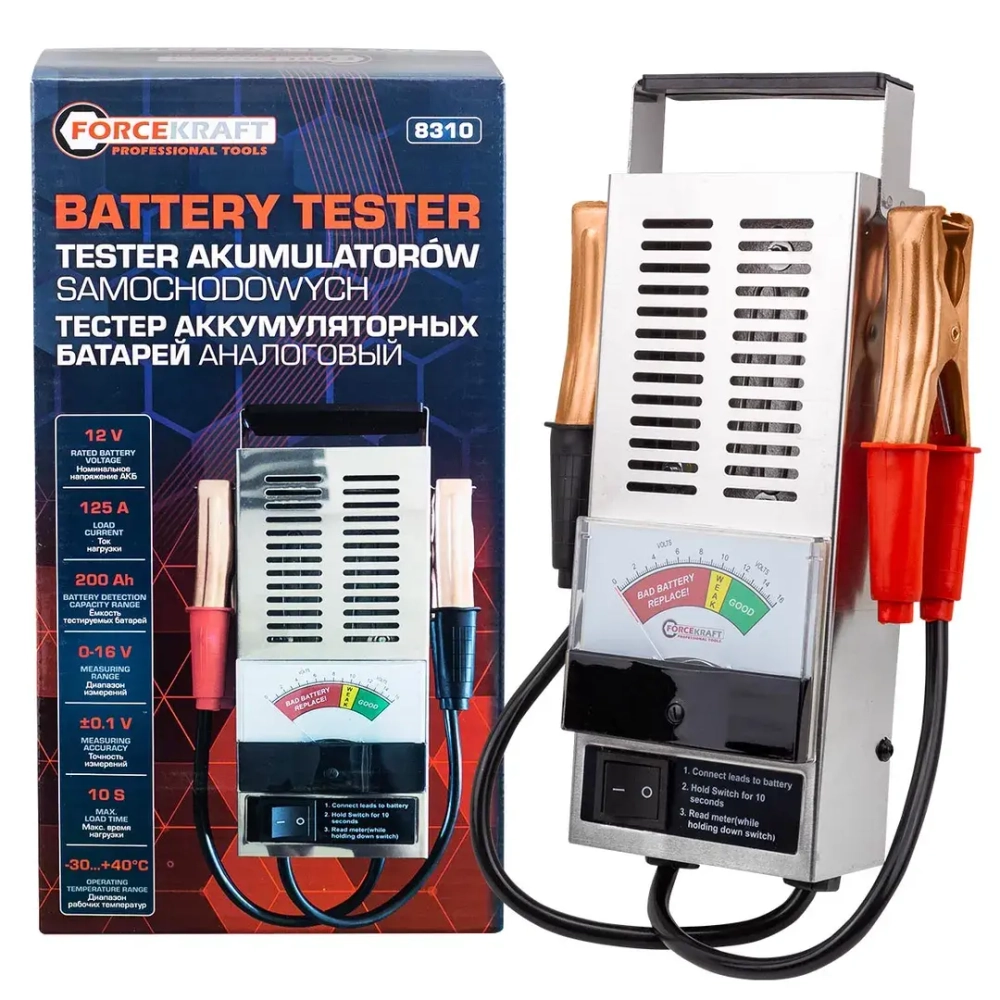 Тестер аккумуляторных батарей аналоговый (6V-12V, 100А) FORCEKRAFT FK-8310