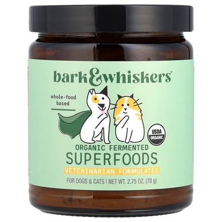Dr. Mercola, Bark & Whiskers ™, органические ферментированные суперфуды, для собак и кошек, 78 г (2,75 унции)