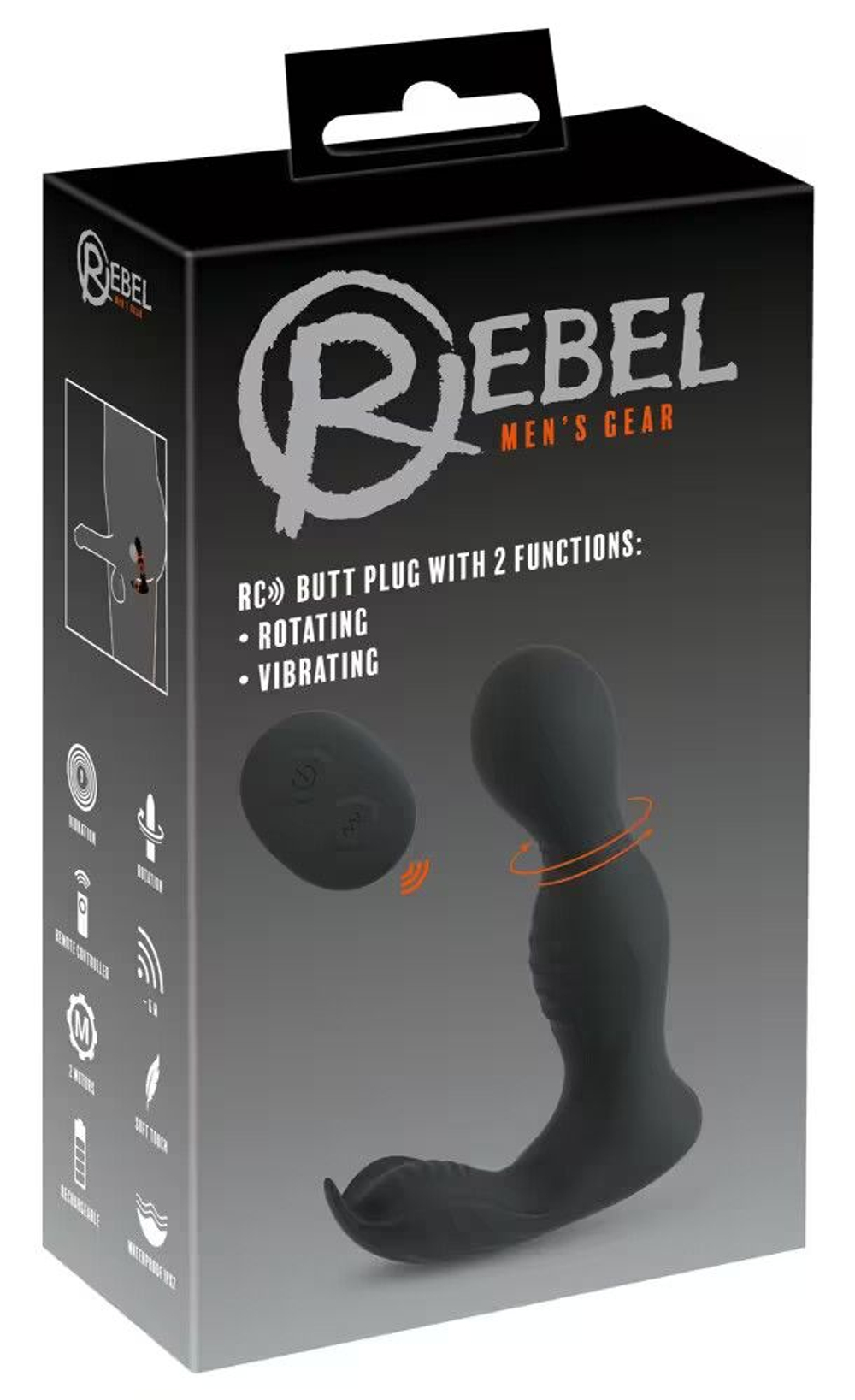 Черная анальная пробка с вибрацией, вращением и пультом ДУ RC Butt Plug with 2 Functions (Цвет: черный)