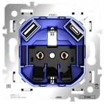 Механизм розетки с заземлением и защитными шторками 16А, с USB A+C, S70