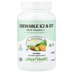 Maxi Health, жевательные таблетки K2 & D3™, натуральная вишня и ваниль, 90 таблеток
