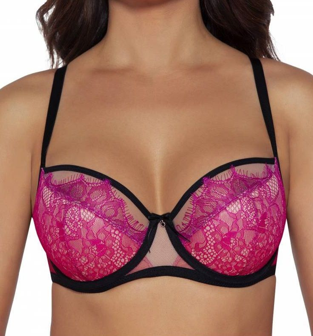 Бюстгальтер plus size с кружевом с ресничками поверх чашек (Размер: 75K) (Цвет: розовый)