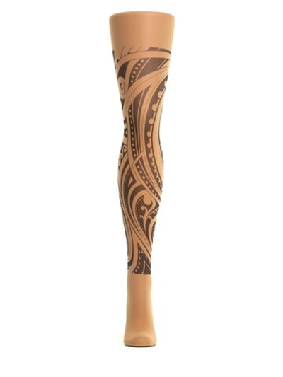 Женские колготки с имитацией тату-чулка на левой ноге (Размер: S-M-L) (Цвет: бежевый)