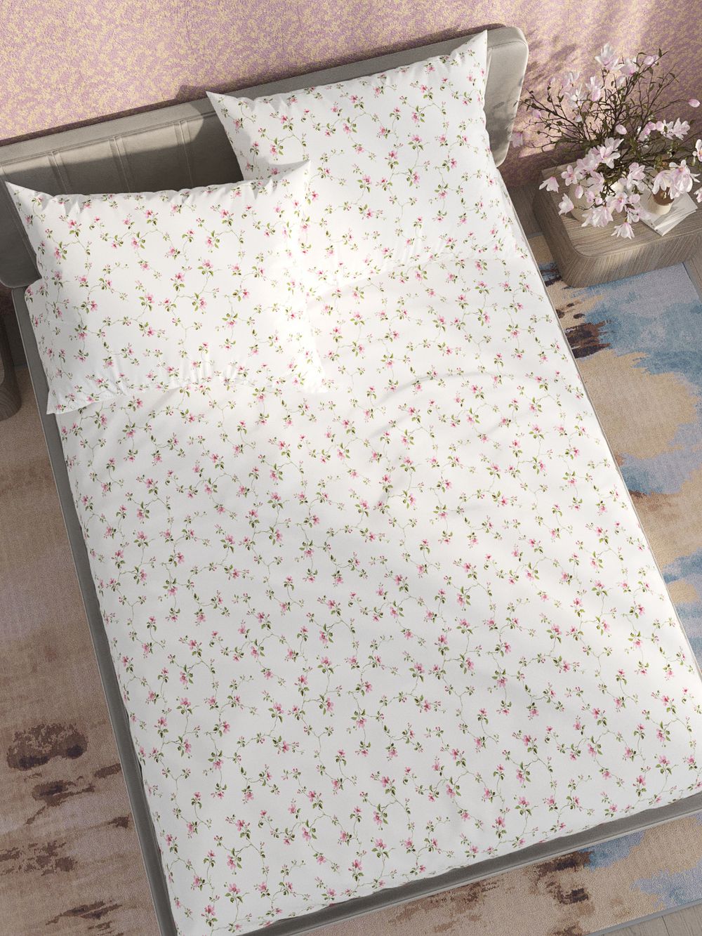 Постельное белье "Весна" семейное  наволочки 50х70 2шт Простынь на резинке 160х200 см Пододеяльник 145х215 см(2шт) Сказка сатин