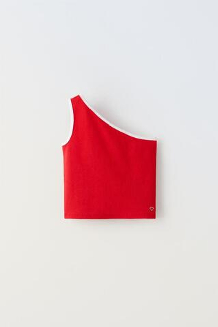ZARA ТОП АСИММЕТРИЧНОГО КРОЯ С СЕРДЕЧКОМ, КРАСНЫЙ