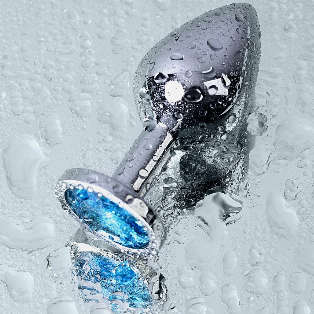 Анальная втулка с кристаллом Medium голубой 8 см