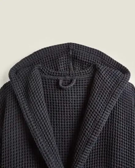 ZARA HOME ХЛОПКОВЫЙ ХАЛАТ С КАРМАНАМИ, ЧЕРНЫЙ