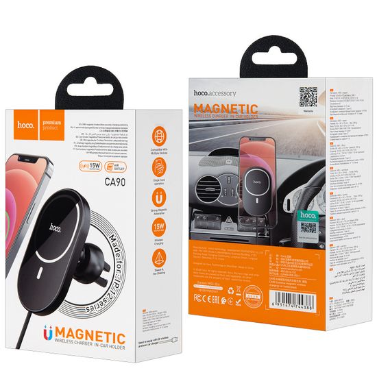 Автодержатель CA90 с беспроводной зарядкой HOCO черный