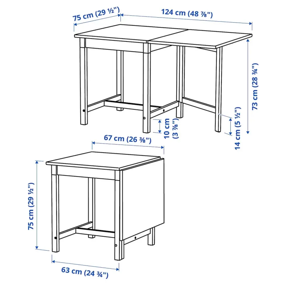 Стол с откидной столешницей- IKEA PINNTORP, 67/124х75х75 см,  ПИННТОРП ИКЕА, светло-коричневый/белый