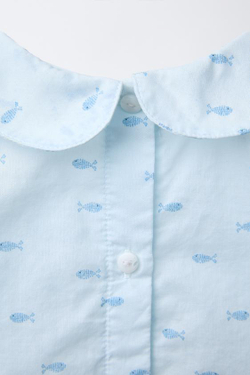 ZARA РУБАШКА С ПРИНТОМ «РЫБЫ», ГОЛУБОЙ