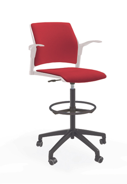 Кресло кассира Rewind каркас черный, пластик белый, база пластиковая чёрная, с открытыми подлокотниками, сидение и спинка красные