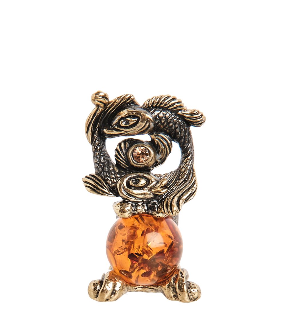 AM- 319 Фигурка «Знак зодиака - Рыбы» (латунь, янтарь)