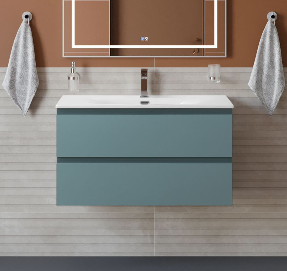 Тумба с раковиной подвесная BelBagno KRAFT-900-2C-SO-AO Голубой матовый, раковина белая BB-8099-90