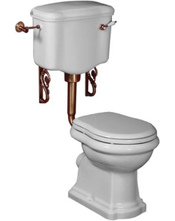 Унитаз напольный слив в пол  Migliore Bella средний бачок, фронтальная ручка смыва, труба бронза