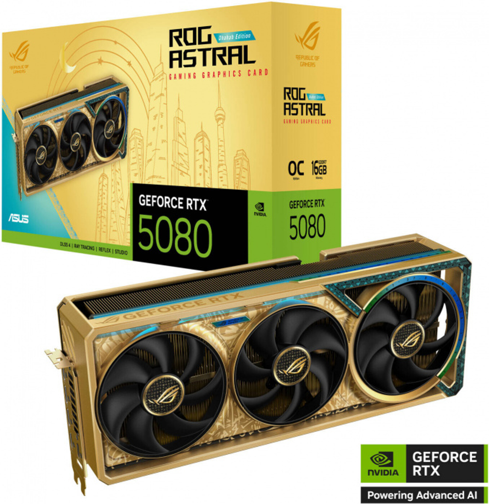 Видеокарта ASUS ROG-ASTRAL-RTX5080-O16G-DHAHAB-CORE, 16GB GDDR7, 256bit, 10752 Cuda Core, HDMI, DP, GOLDEN, BOX