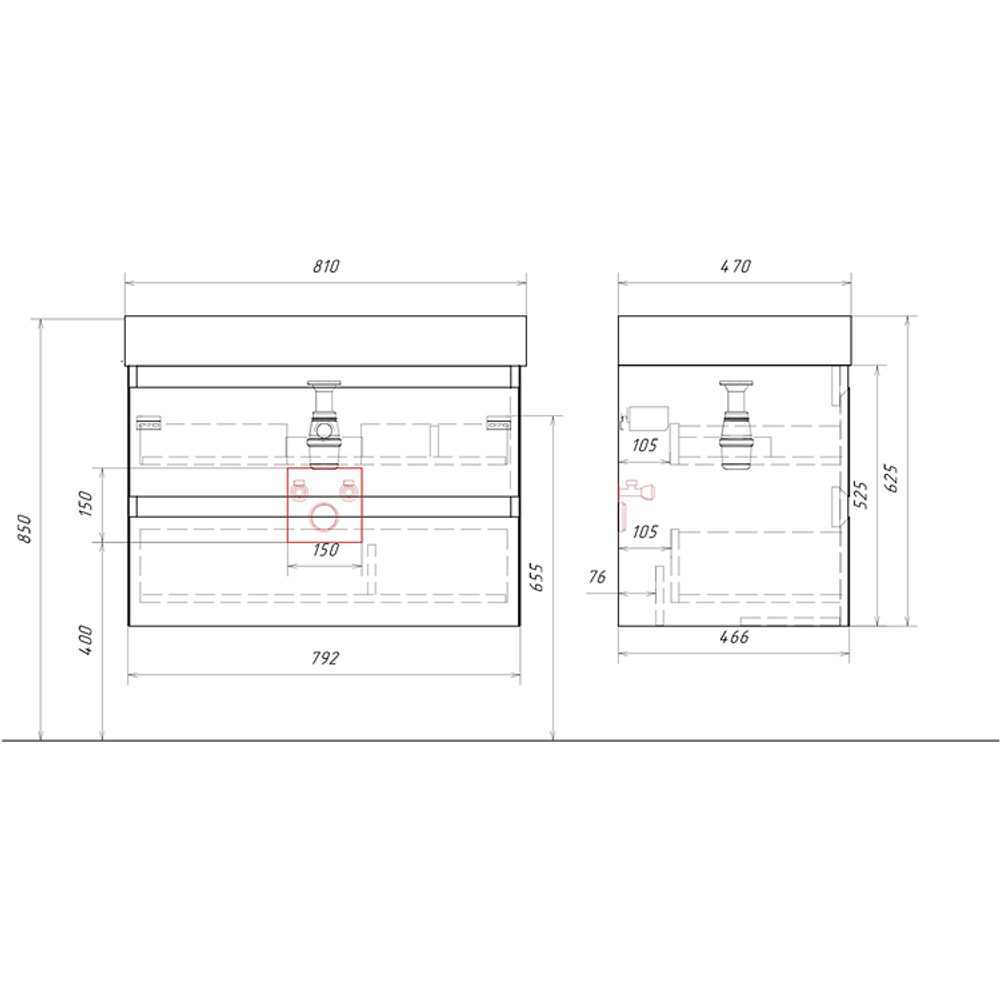 "Geometria" тумба с раковиной, цвет серый туман, GE01082ST, ТМ «AQWELLA»