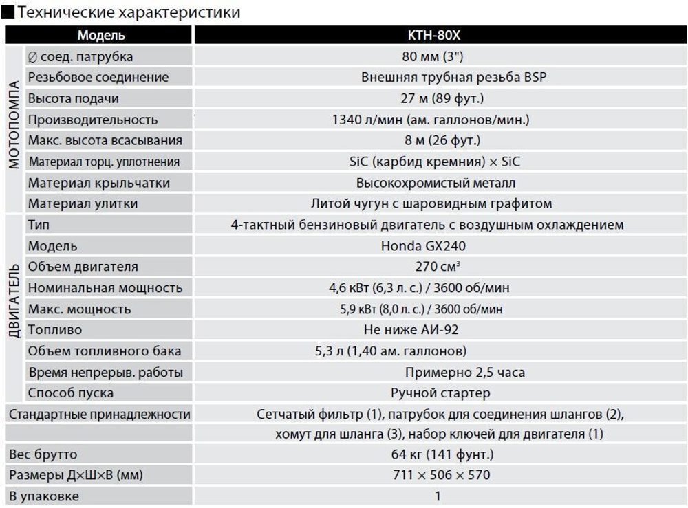 Бензиновая грязевая мотопомпа Koshin KTH-80X o/s