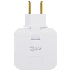 Разветвитель электрический ЭРА SPF-2-FL-USB поворотный на 2 розетки + 2USB 10А белый