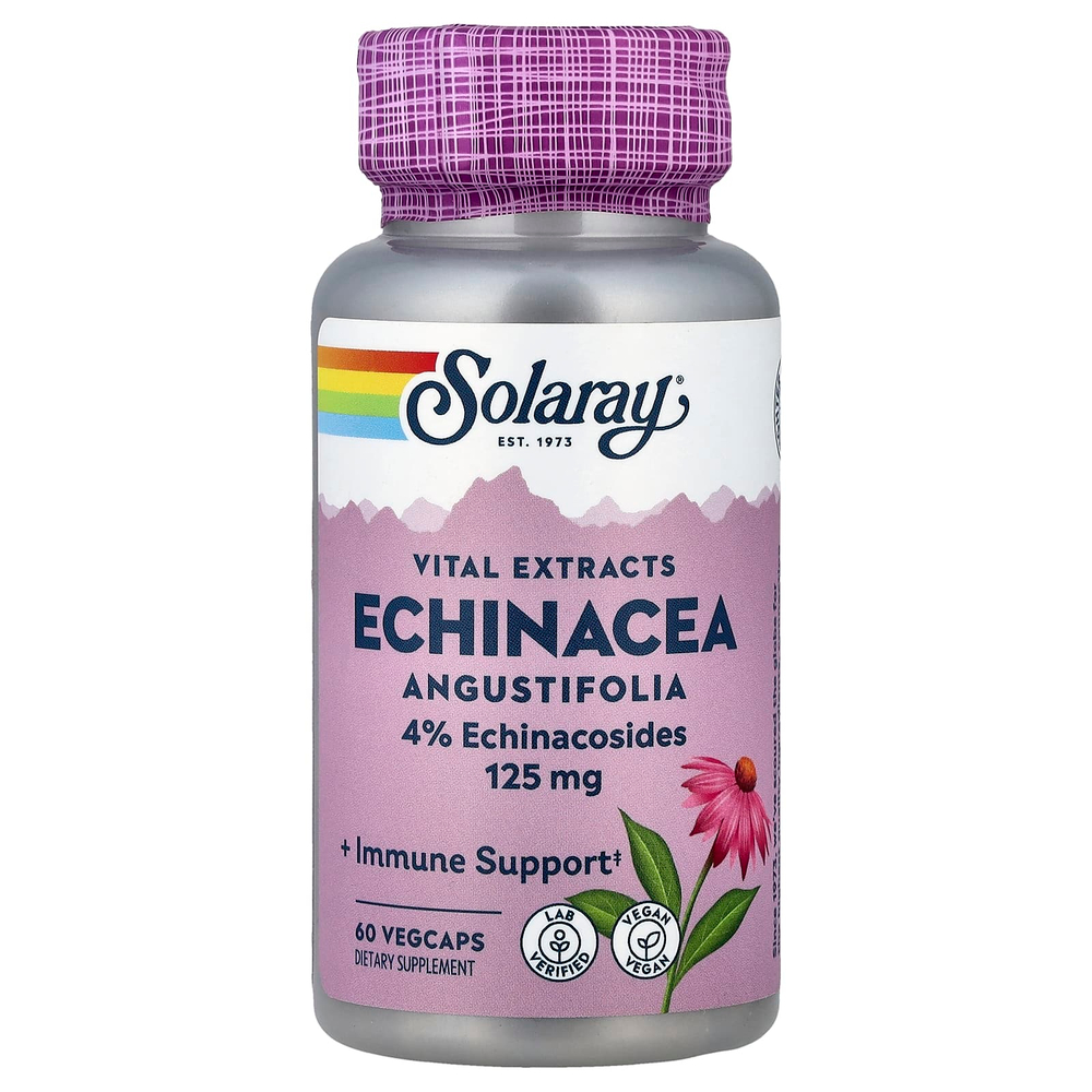 Solaray, Vital Extracts, эхинацея узколистная, 60 растительных капсул