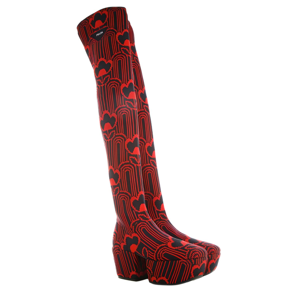 PRADA Over the knee Boots 7cm Women"s Black Red