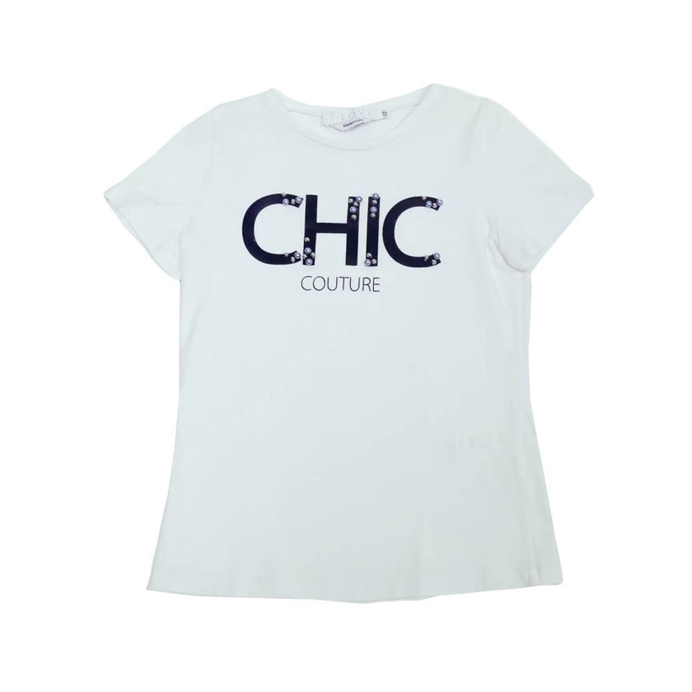 Футболка T-LOVE Белый/Принт: Chic, бусины Девочка