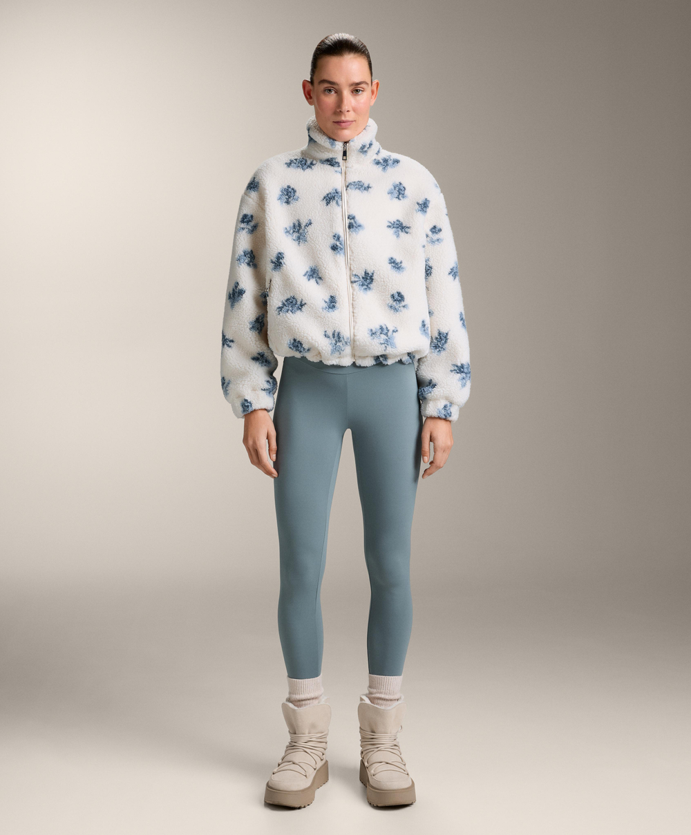 Oysho Куртка из искусственной овчины с цветочным принтом, голубой