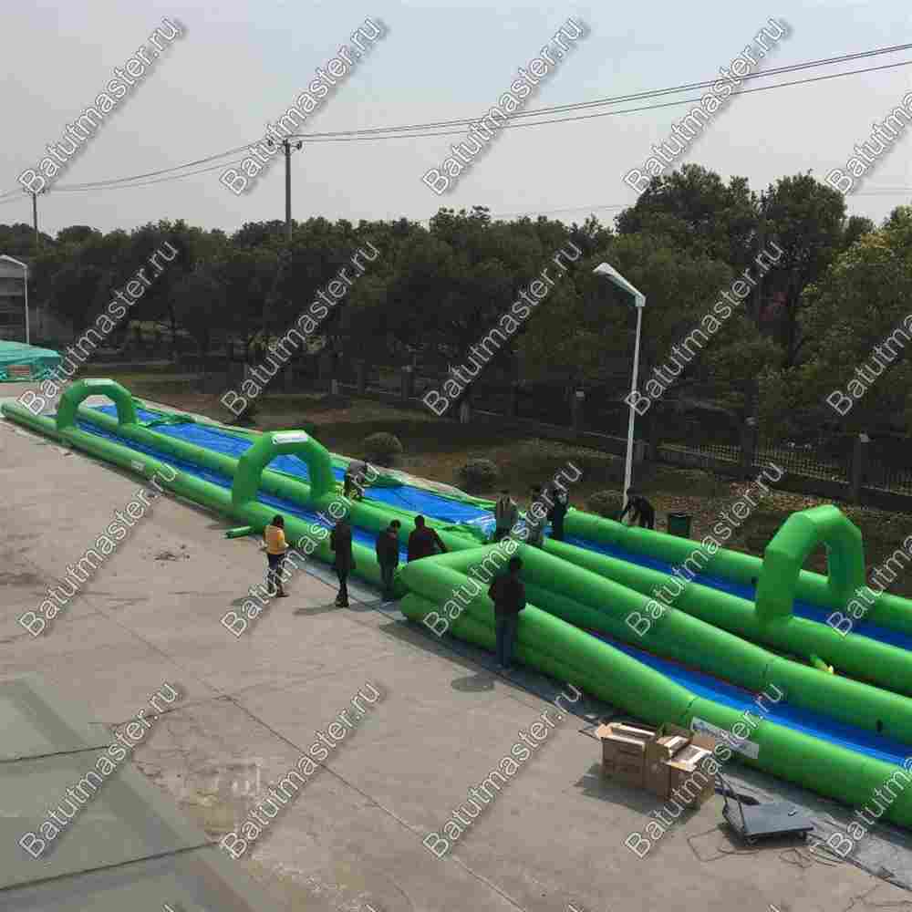 Водная горка без надувного дна, на подкачке ТУРБО "Хит", тройная, 120*6*2 м