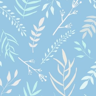 Растительный принт в пастельных тонах на голубом фоне
