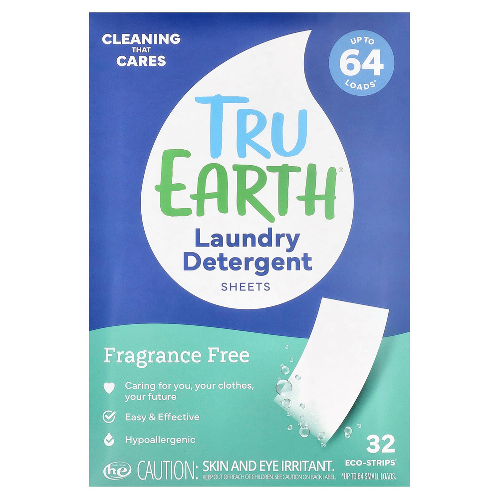 Tru Earth, моющее средство для стирки, без отдушки, 32 экологичных полоски