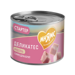 Влажный корм консервы для котят до 4 месяцев Деликатес СТАРТЕР "Суфле по-английски" паштет из индейки Мнямс 0,2кг 12 шт