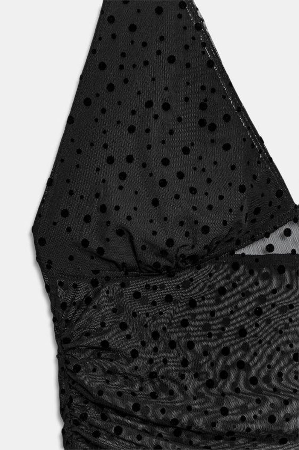 ZARA ТОП С ГОРЛОВИНОЙ ХАЛТЕР И УЗОРОМ PLUMETI, ЧЕРНЫЙ