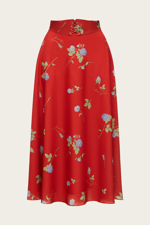 Красная юбка-миди с цветочным принтом "Фелиция"