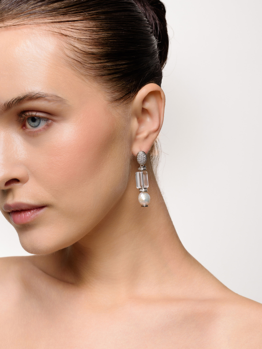 Серьги "Tube pearl shine" Silver