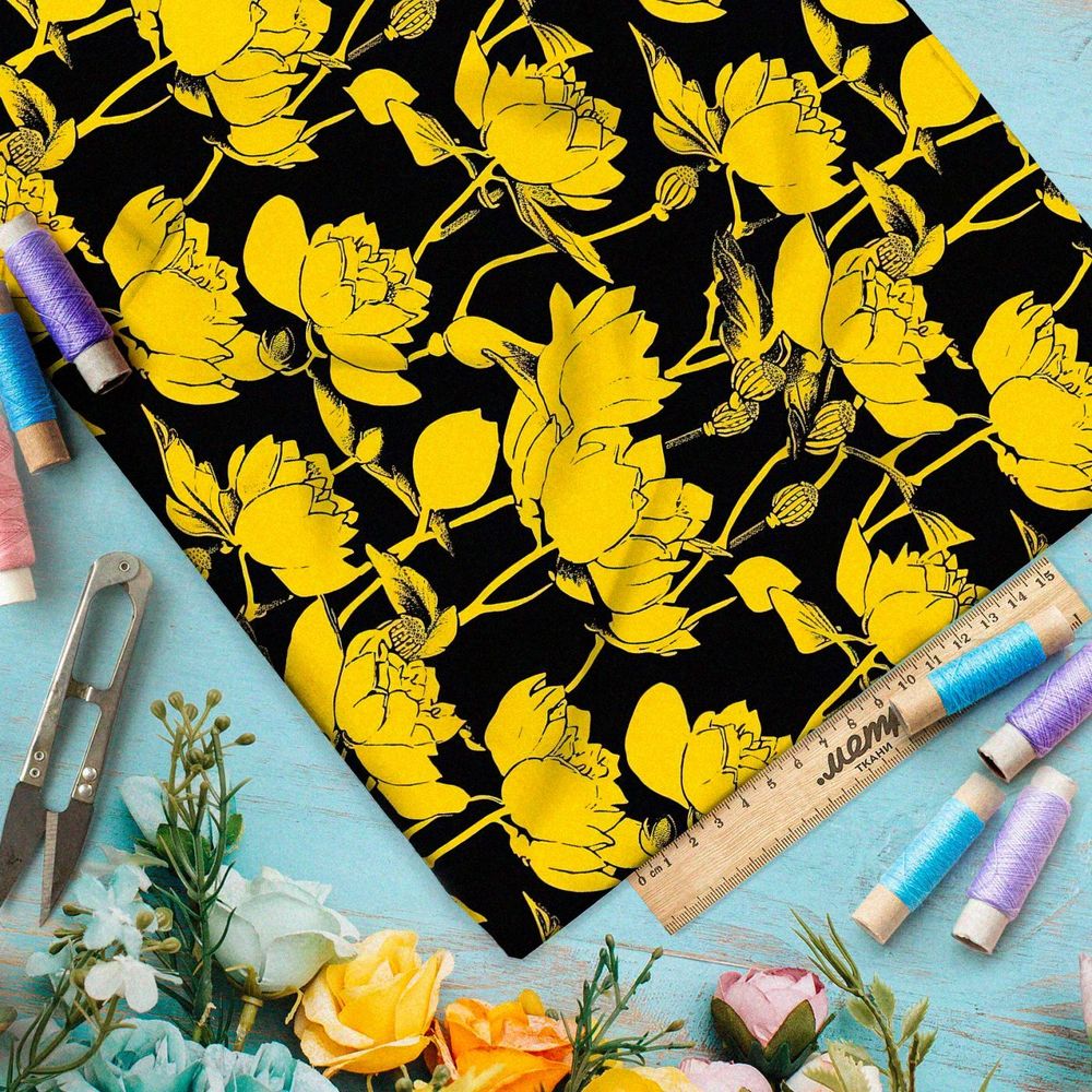 Ткань премиум бифлекс контрастные цветы