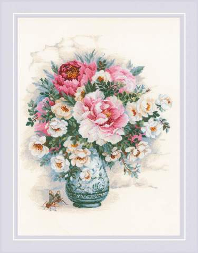 "Пионы и шиповник"-1816 вышивка