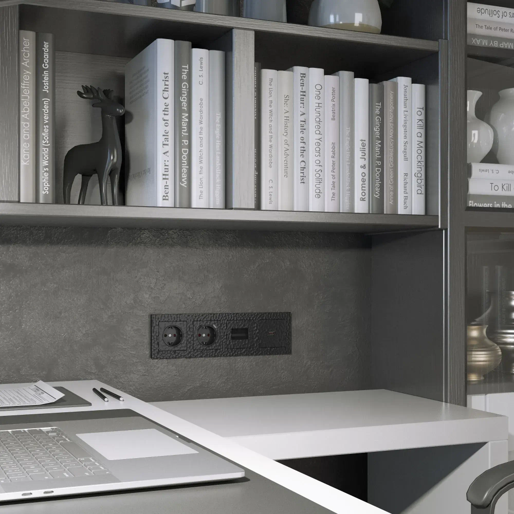 Розетка с заземлением и шторками (черный) W1271108