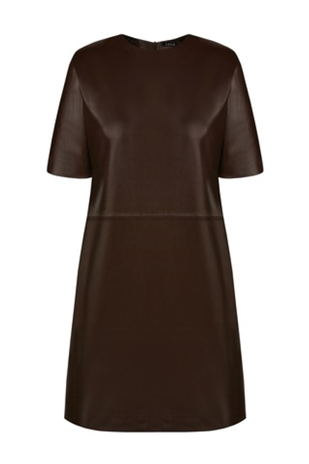 Коричневое кожаное платье