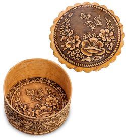 Народные промыслы BST-125/ 4 Шкатулка «Бабочки» мал. (береста)