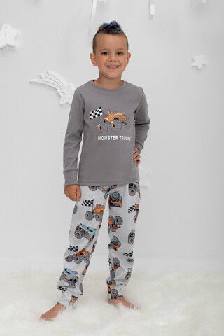 Пижама  для мальчика  К 1541/серый шторм,машины на св.сером