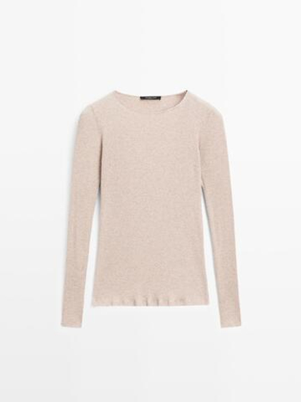 Massimo Dutti Футболка с длинным рукавом, светло-бежевый